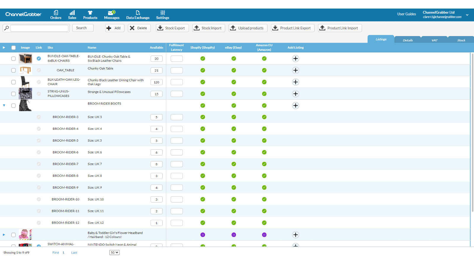 ChannelGrabber Product Listings Page