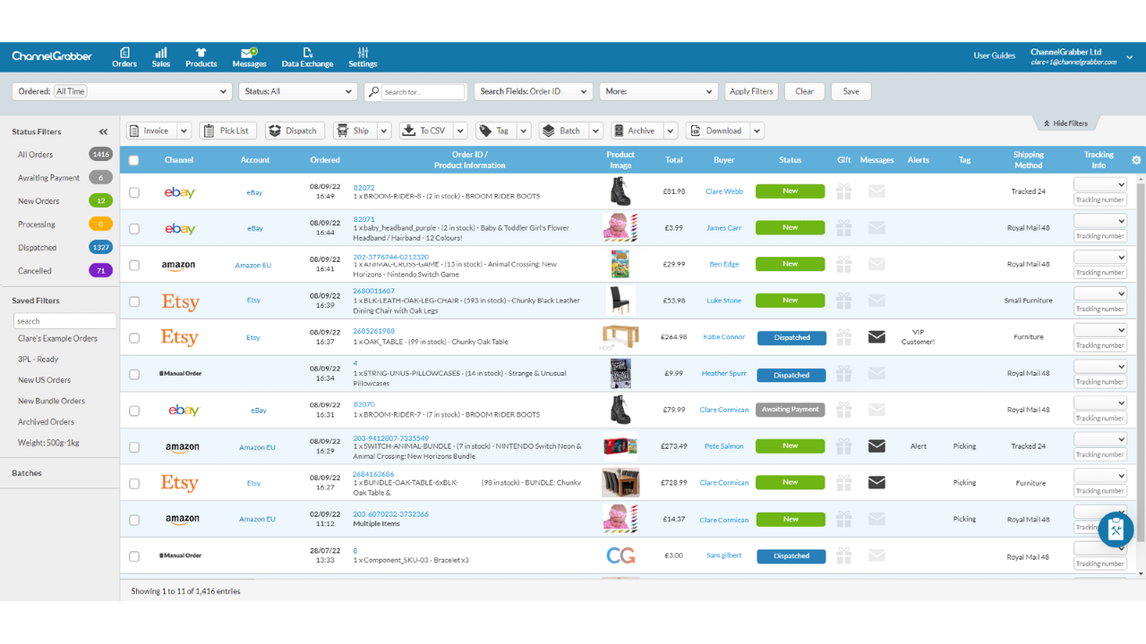 ChannelGrabber Orderhanteringssida