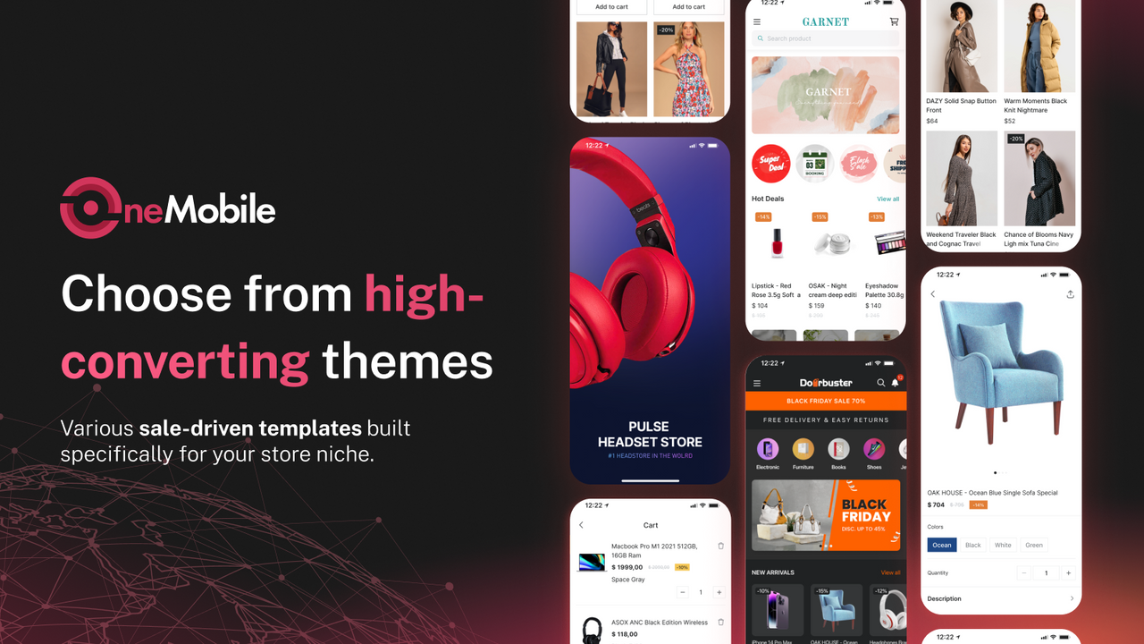 mobile app themes for fashion beauty home decor stores