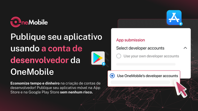 Publique a aplicação com a Conta de Programador da OneMobile