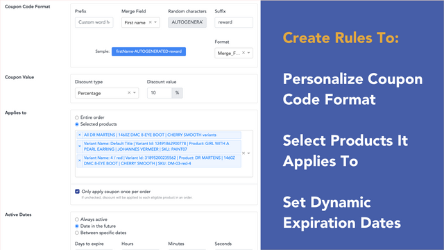 Coupon rules that create personalized coupon codes