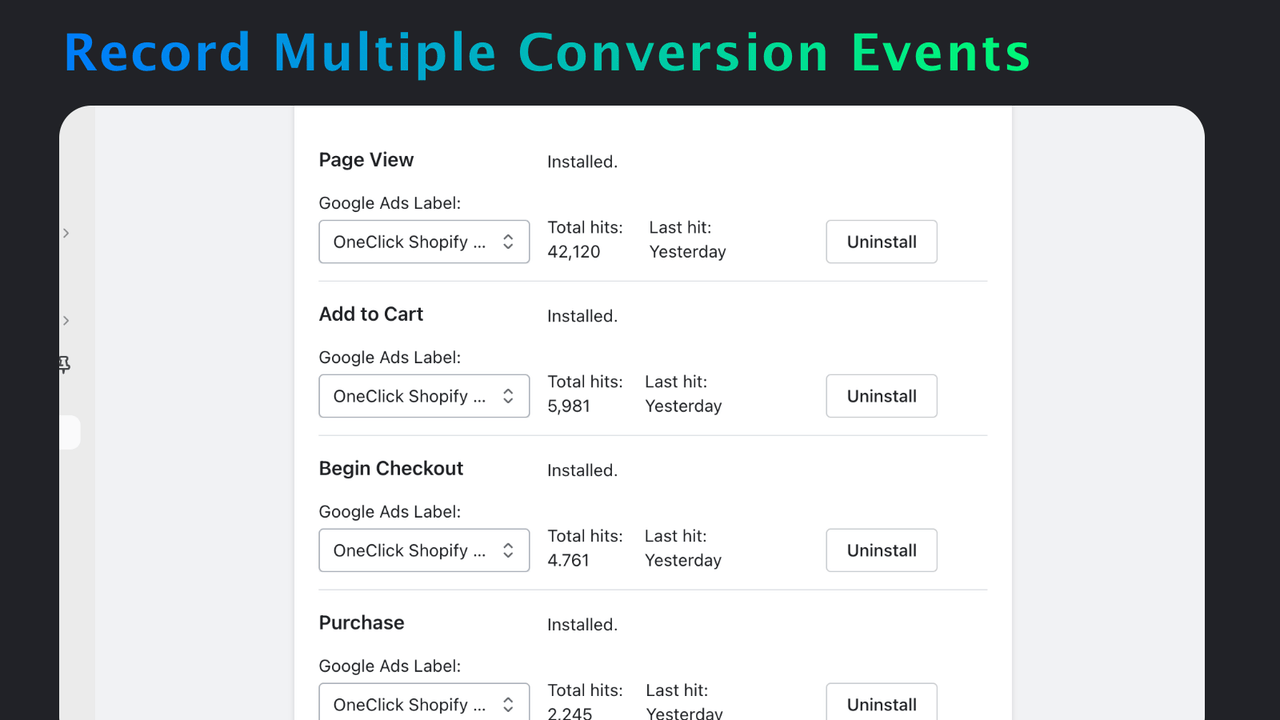 Registre Múltiplos Eventos de Conversão