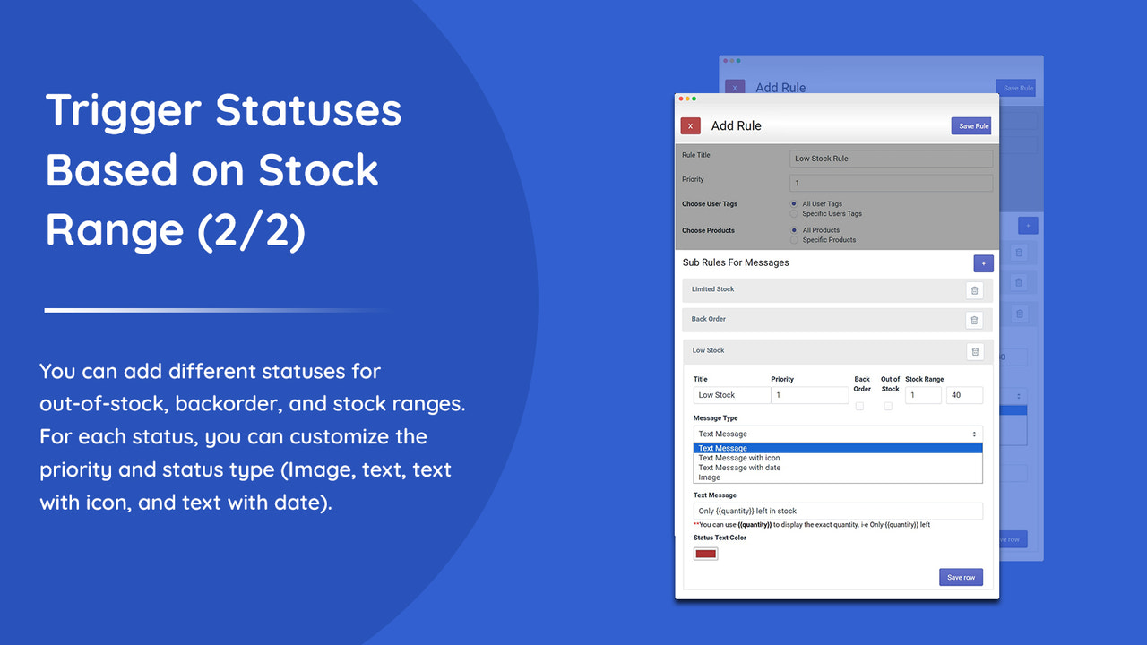 Affichez des statuts de stock personnalisés conditionnels