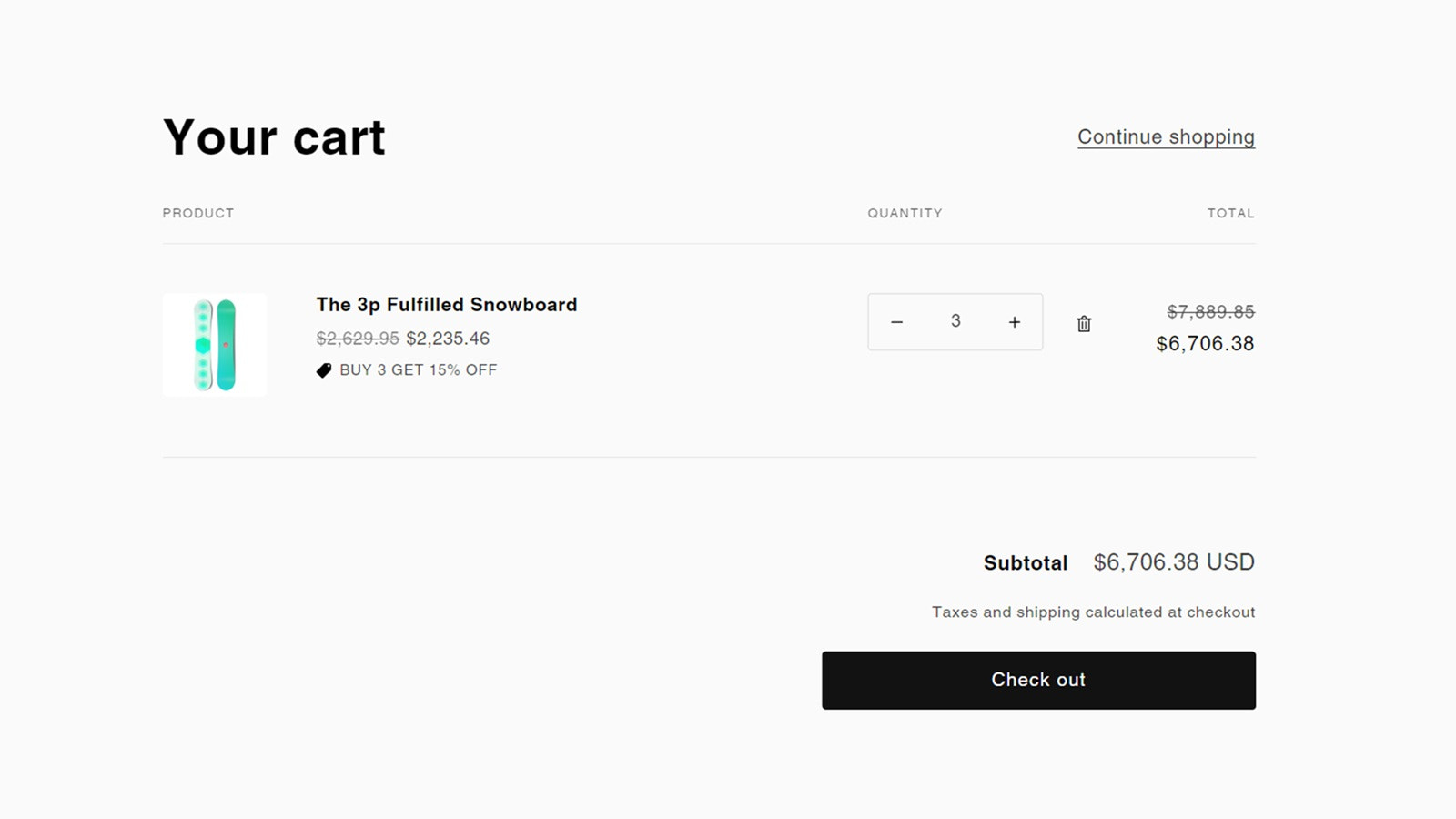 Discount applied dynamically on cart page as quantities change.