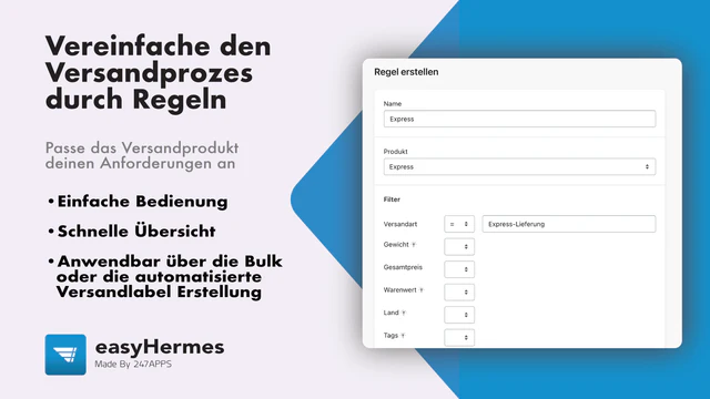 Shopify Hermes Versand  Regelwerk