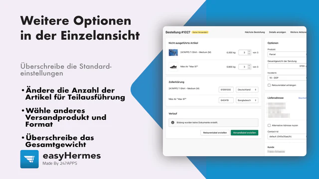 Shopify Hermes Versand  Einzelerstellung