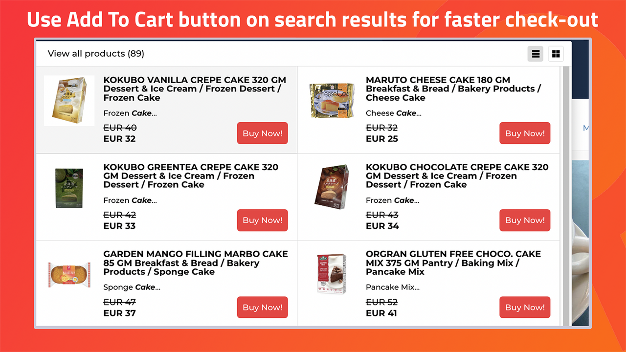Usa el botón Agregar al Carrito en los resultados de búsqueda para un pago más rápido