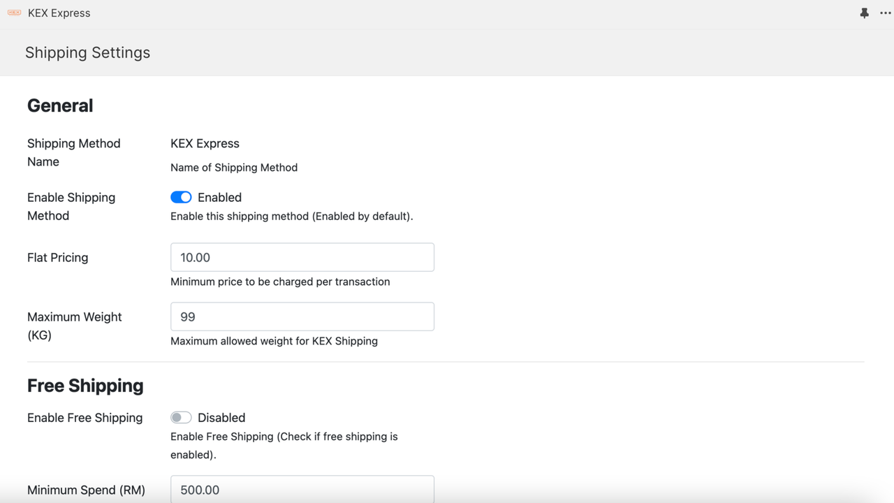 Shipping Settings