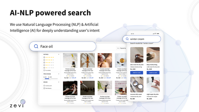 Zevi AI Search &Product Filter Screenshot