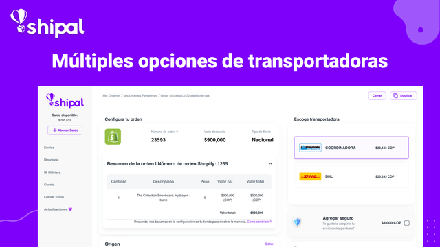 Multiples opciones de transportadora