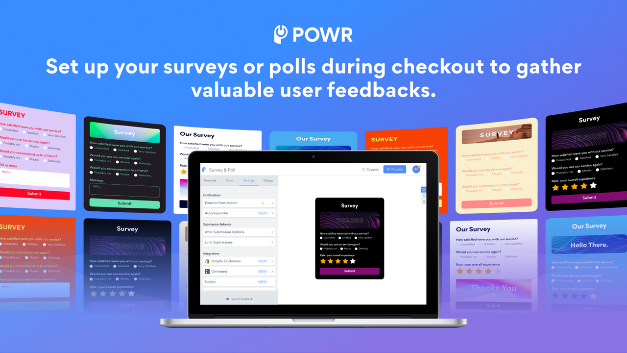 Recopila valiosos comentarios - Configura encuestas o sondeos en el checkout.