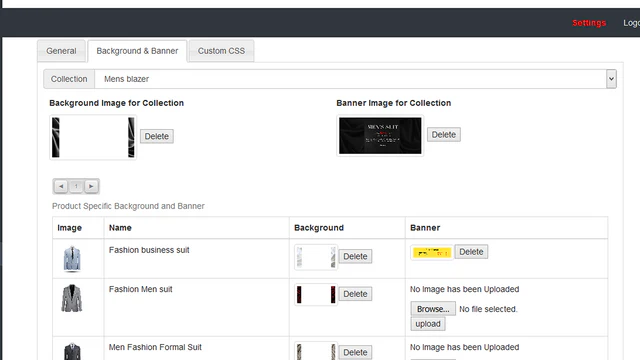 Bakgrund och bannerinställningar i appens backend