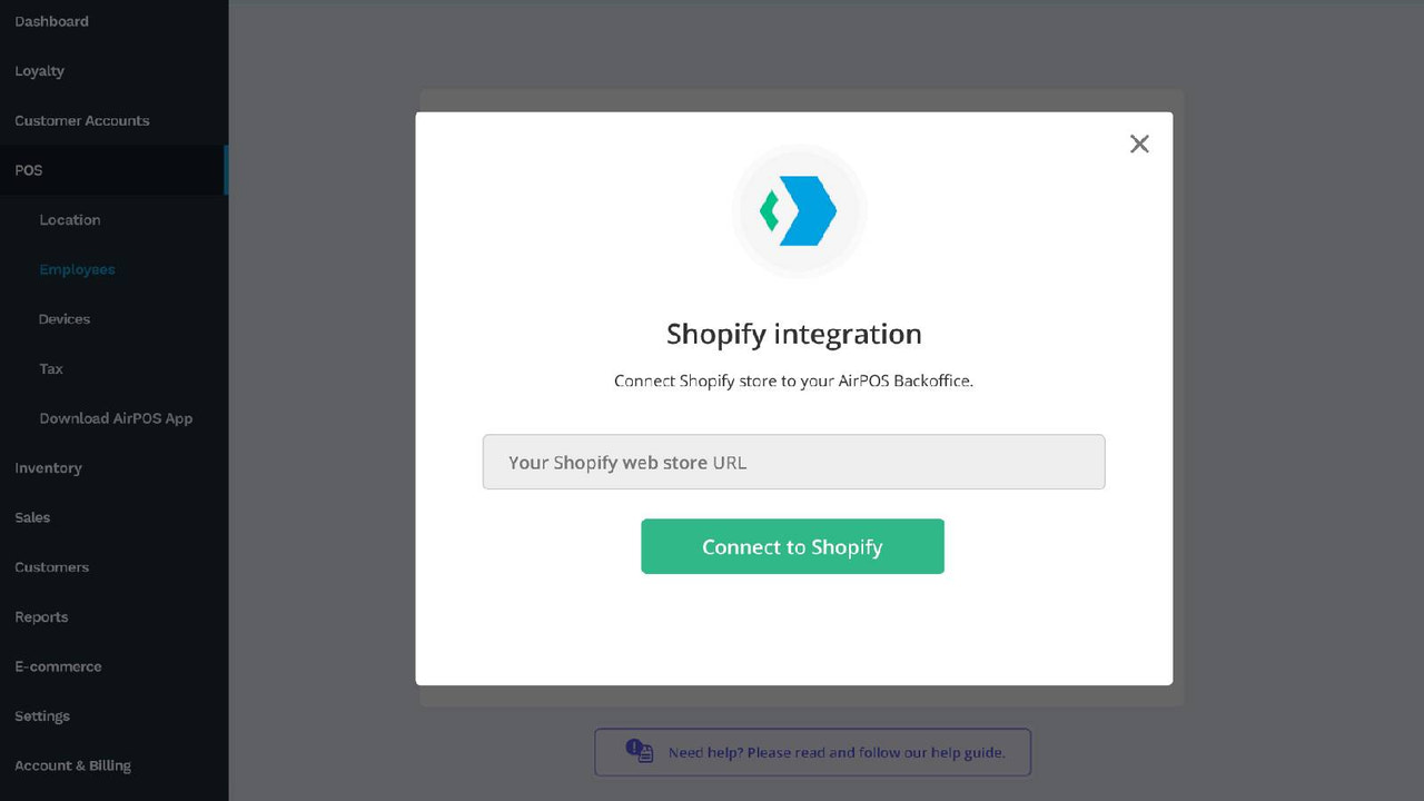 Entrer l'URL de Shopify