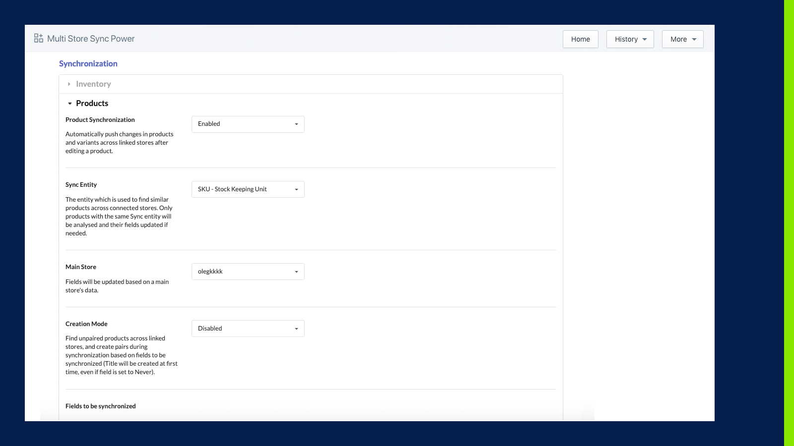 Sync Power Einstellungen für Produkte