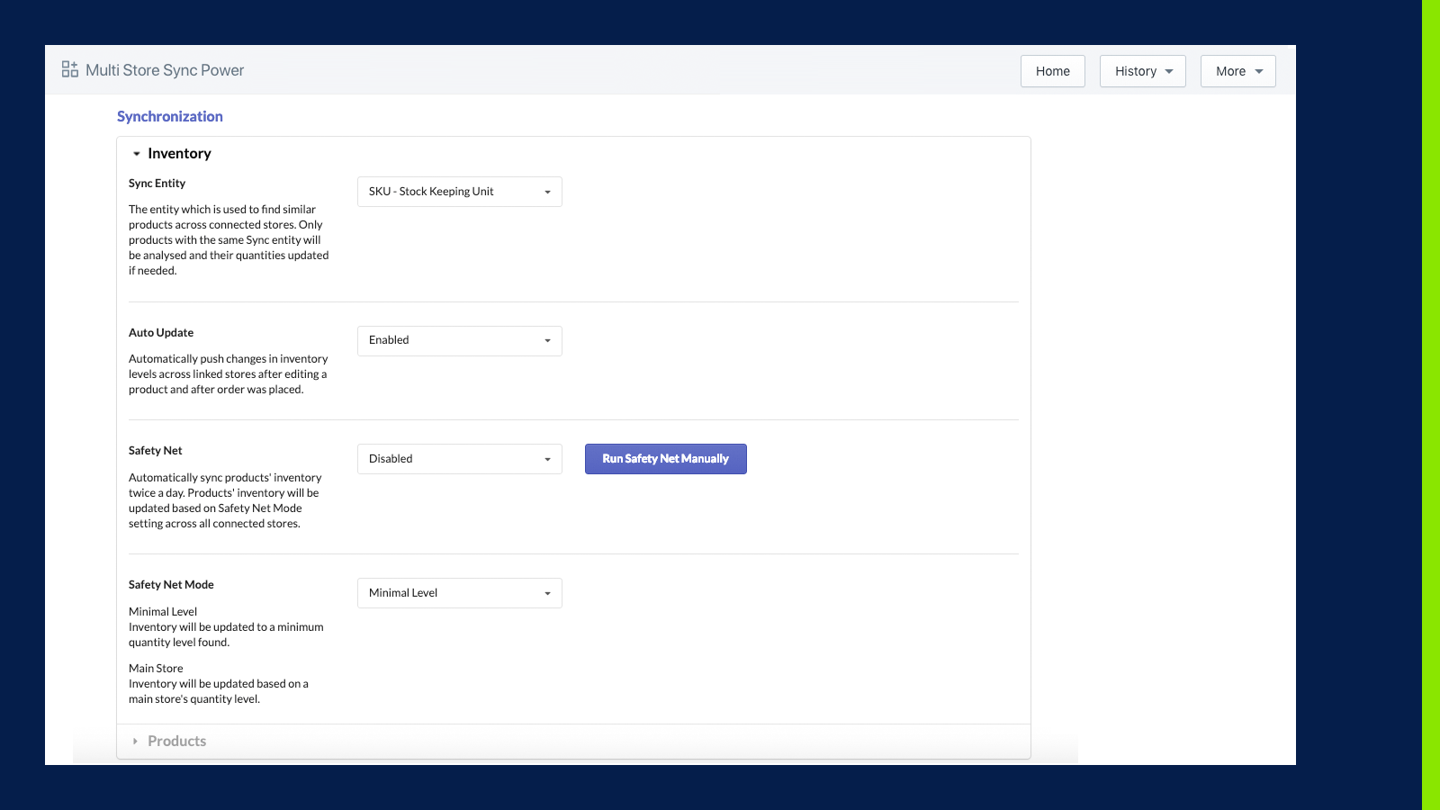 Configuraciones de Sync Power para Inventario