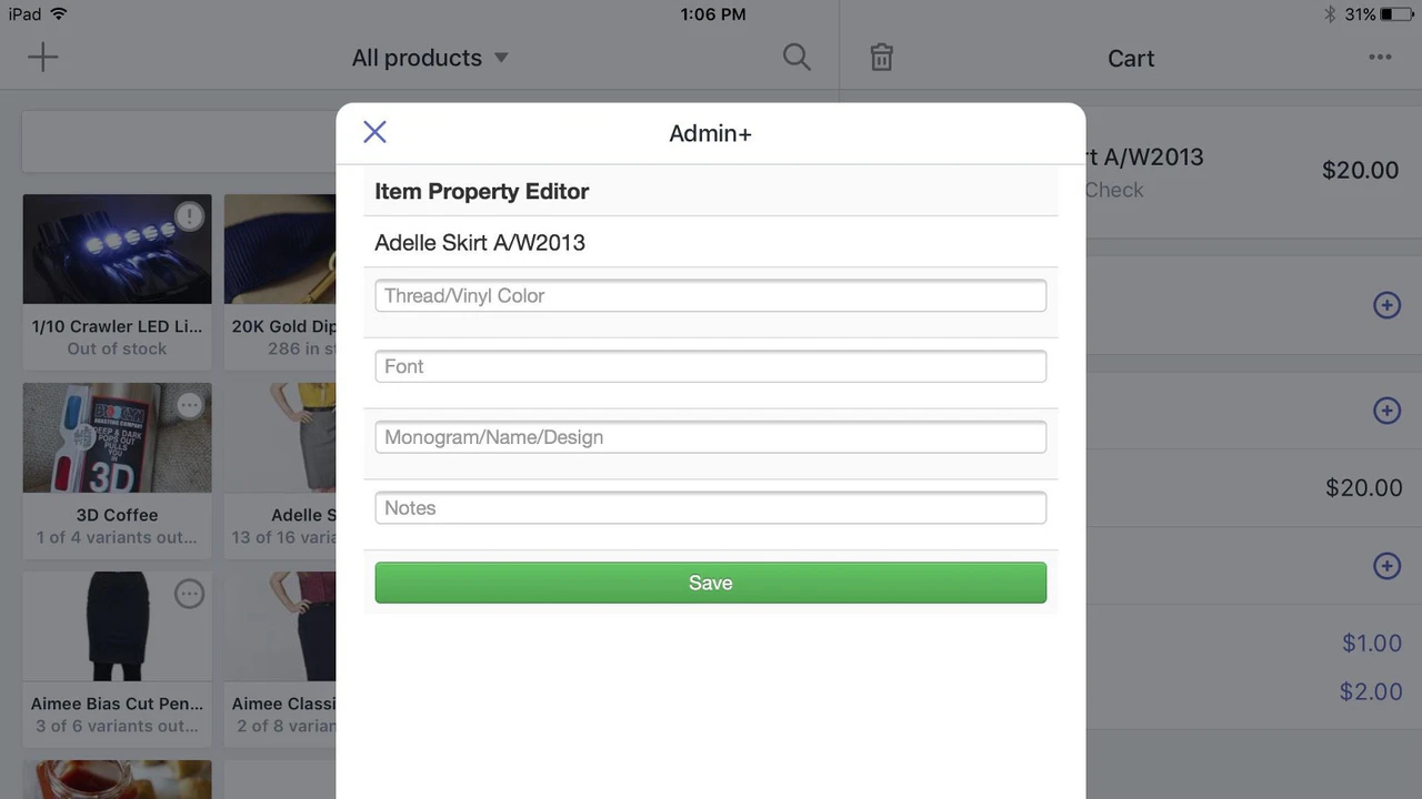 Line item property editor