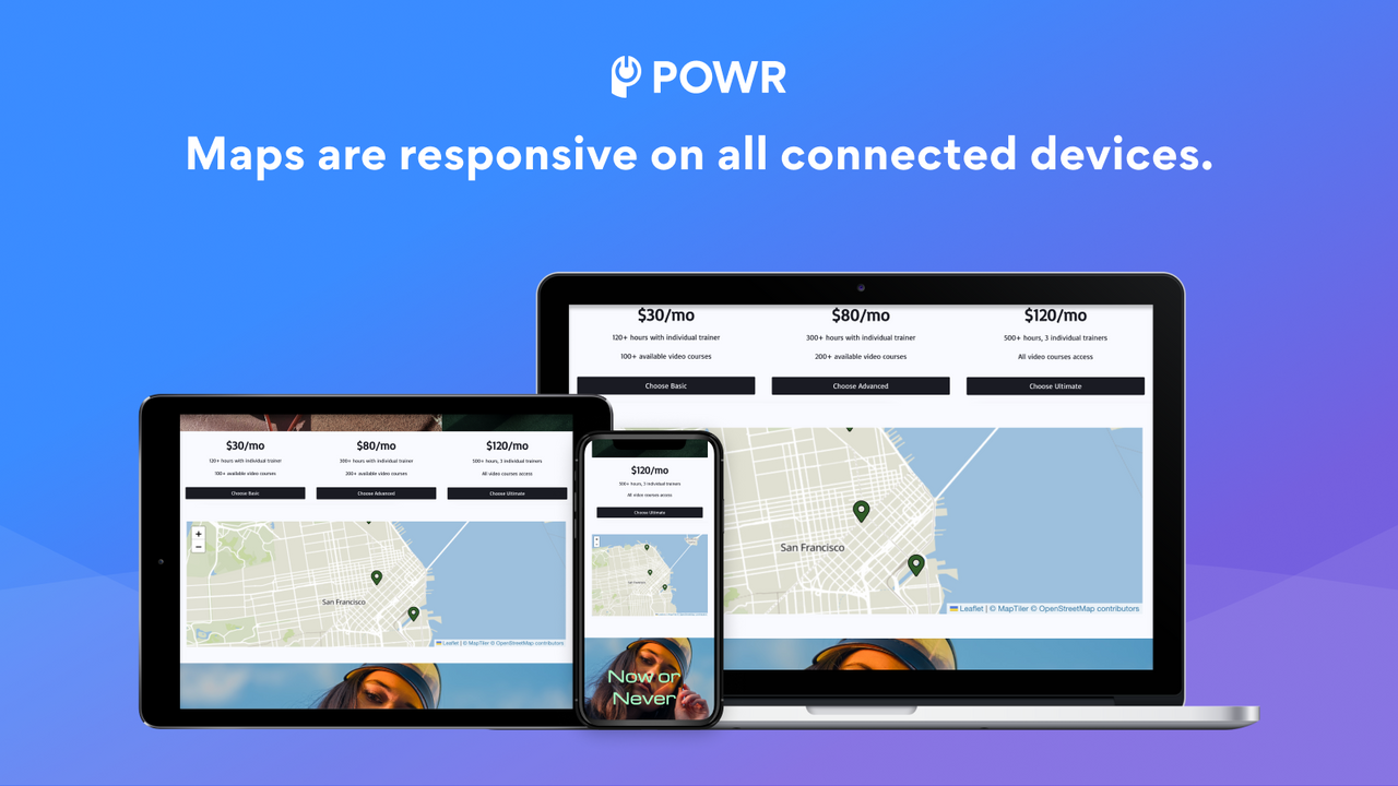 Mobile-responsive map + store locator for any device.