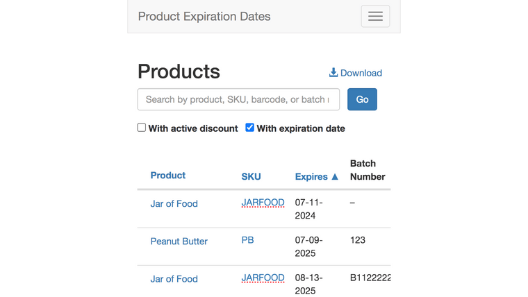 SS: Product Expiration Dates Screenshot