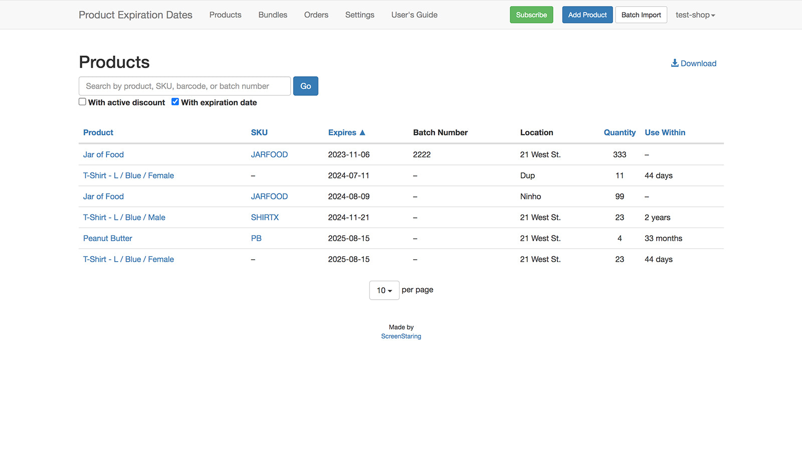 Product Vervaldatum Partijnummer Voorraad Tracking