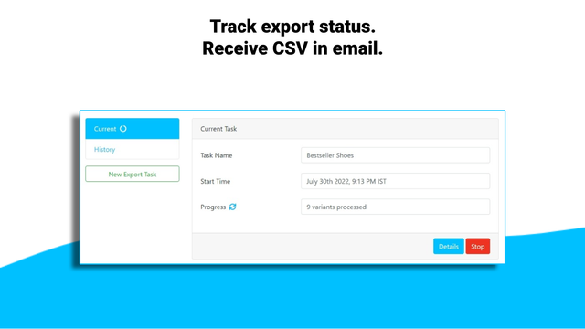 Volg voortgang. E-mail CSV.