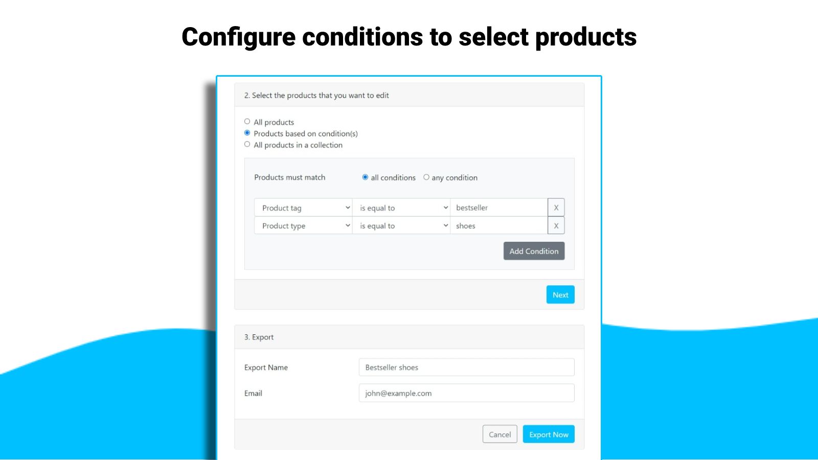 Sélectionnez les conditions