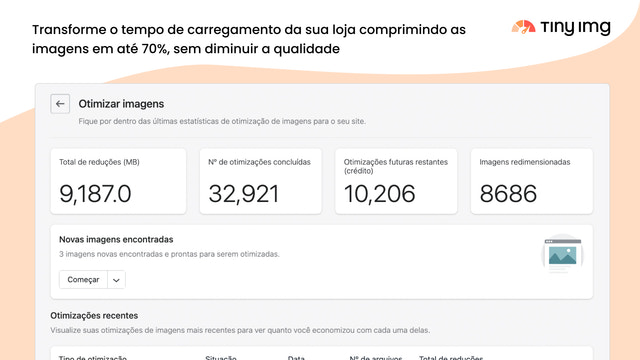 Relatório de status de compactação e otimização de imagem