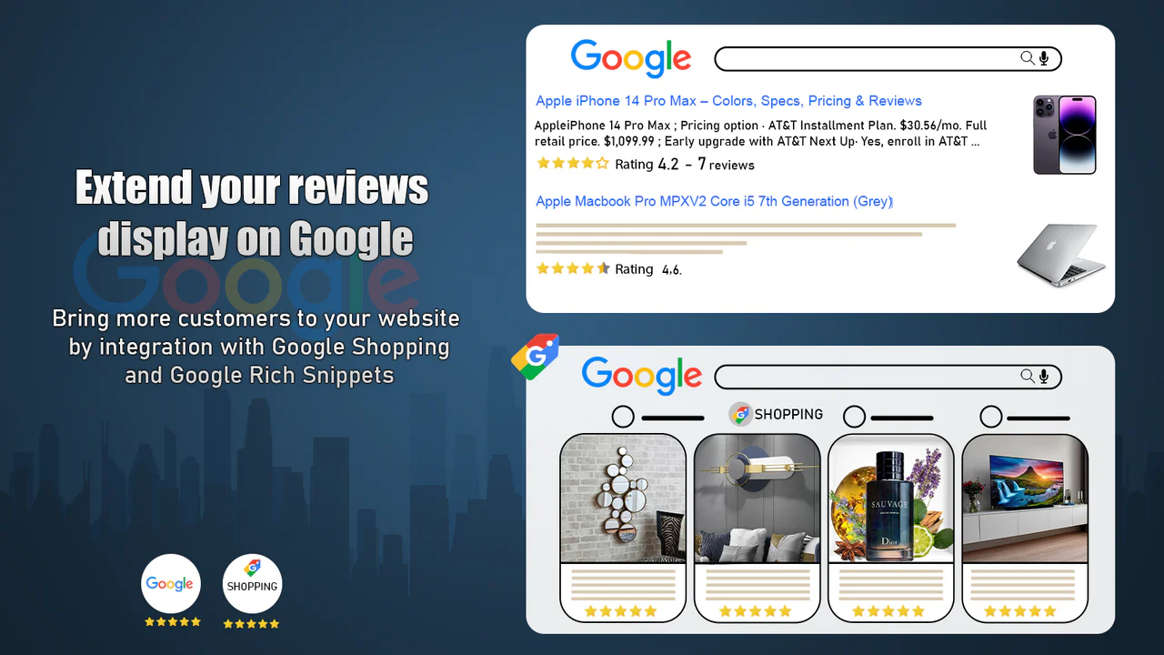 show reviews on google shopping and snippets