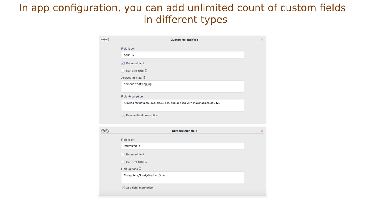 Pouvez ajouter des champs personnalisés illimité à configuration