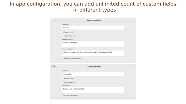 In de app-configuratie kunt u onbeperkte aangepaste velden toevoegen