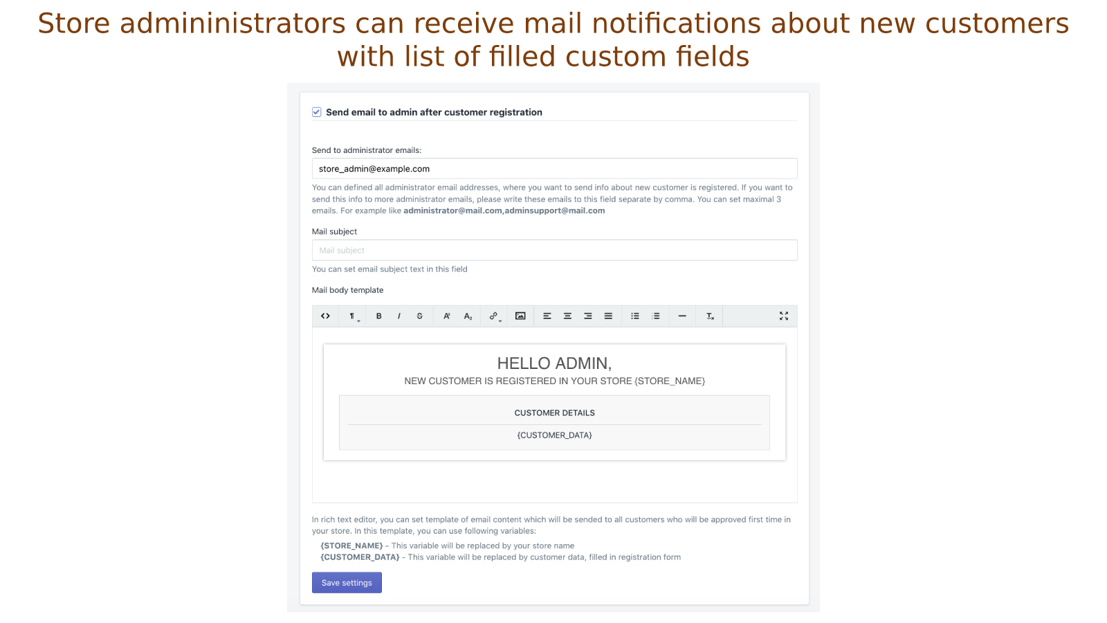 Administratoren können E-Mails über neue Kunden erhalten