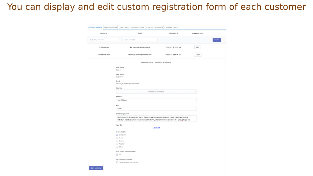 Du kan redigere kunderegistreringsformularen for hver kunde 