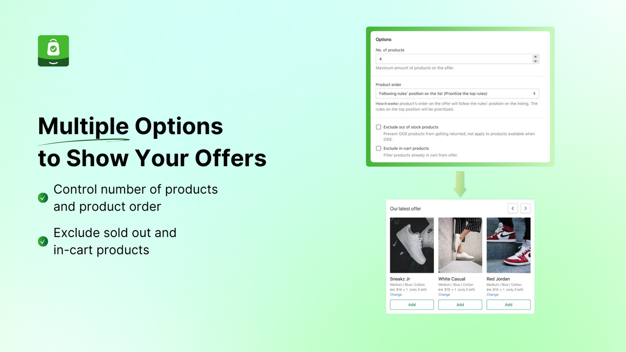 multiple options to arrange your offers list