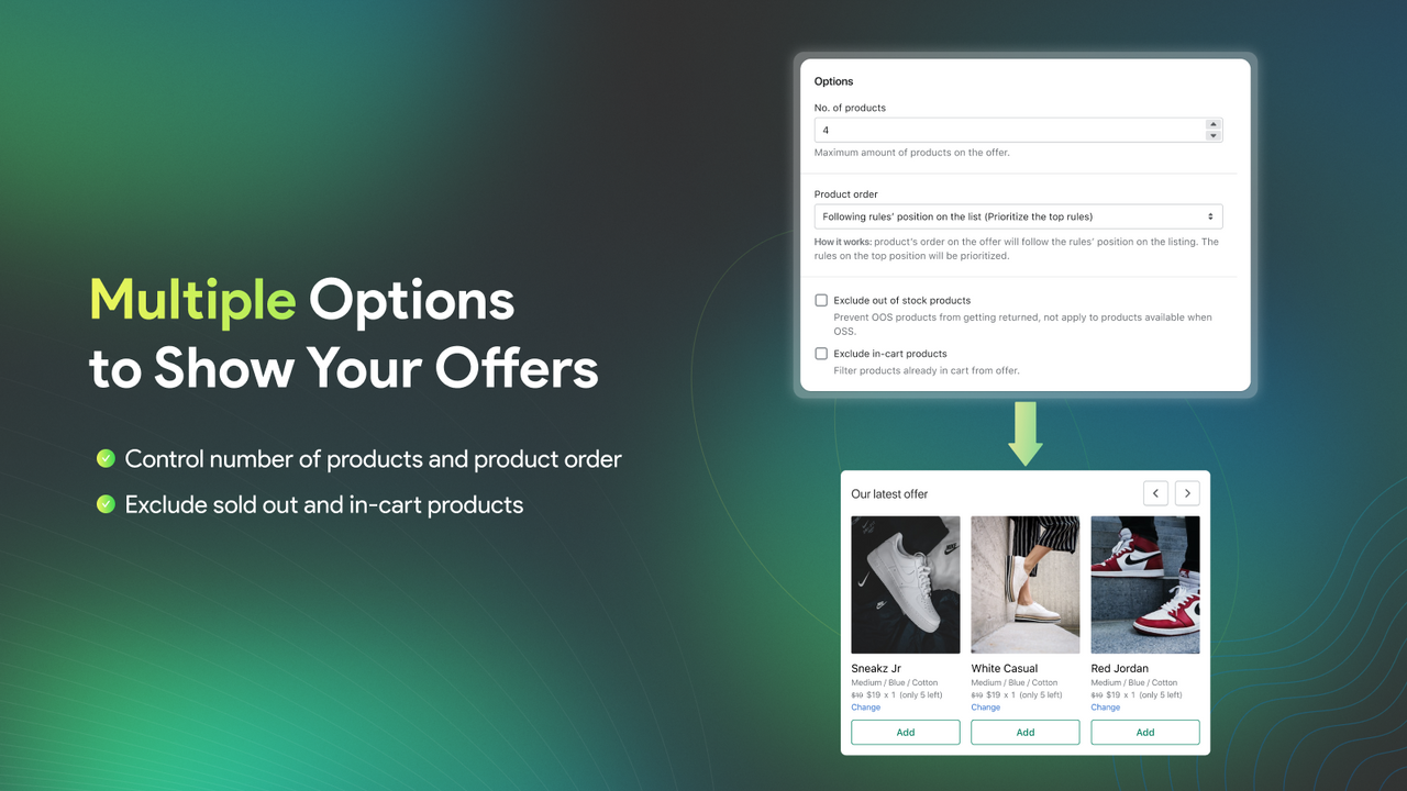 multiple options to arrange your offers list