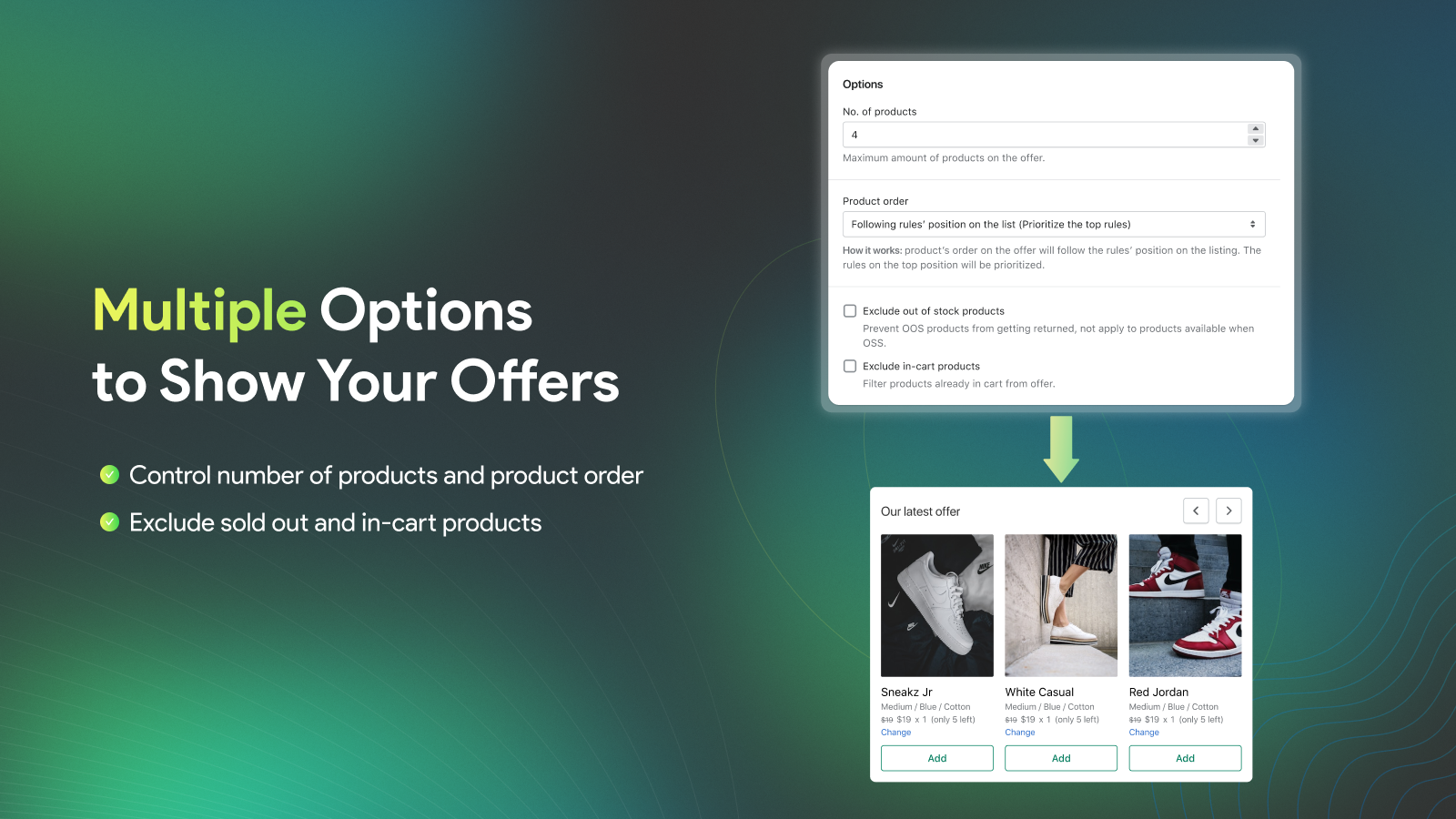 multiple options to arrange your offers list