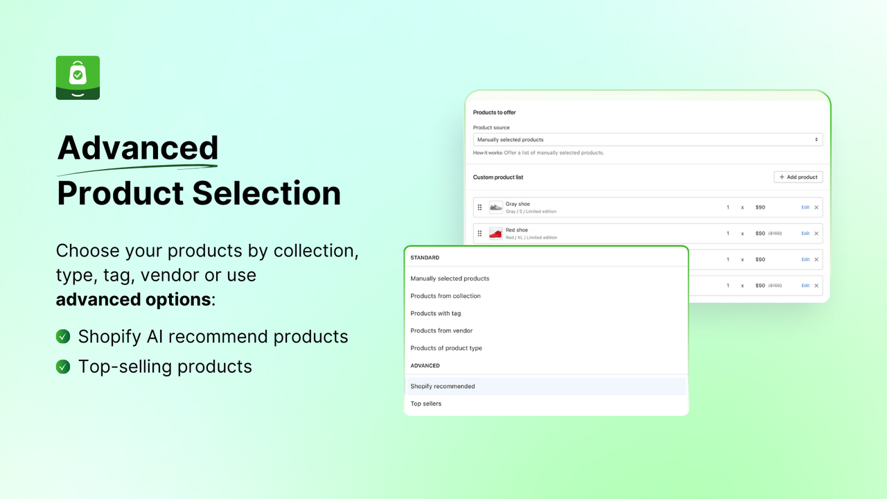 advanced selection for your product upsells