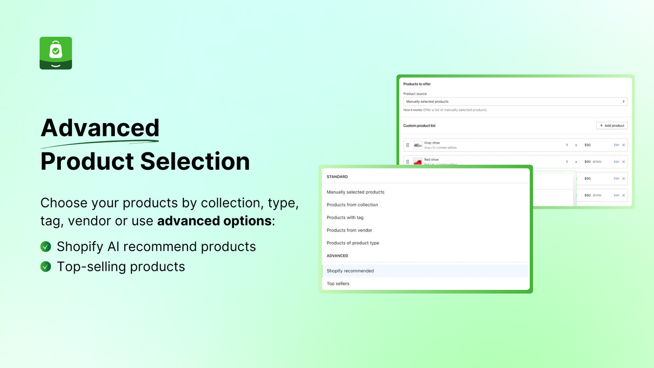 advanced selection for your product upsells