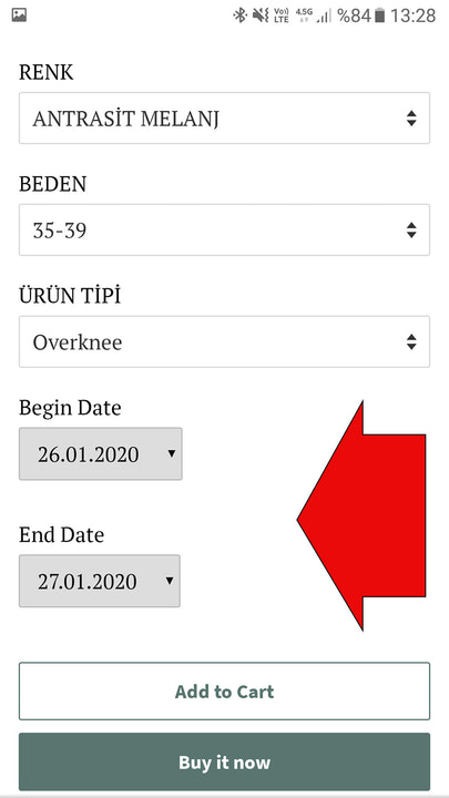 Datoalternativet vises på produktsiden din