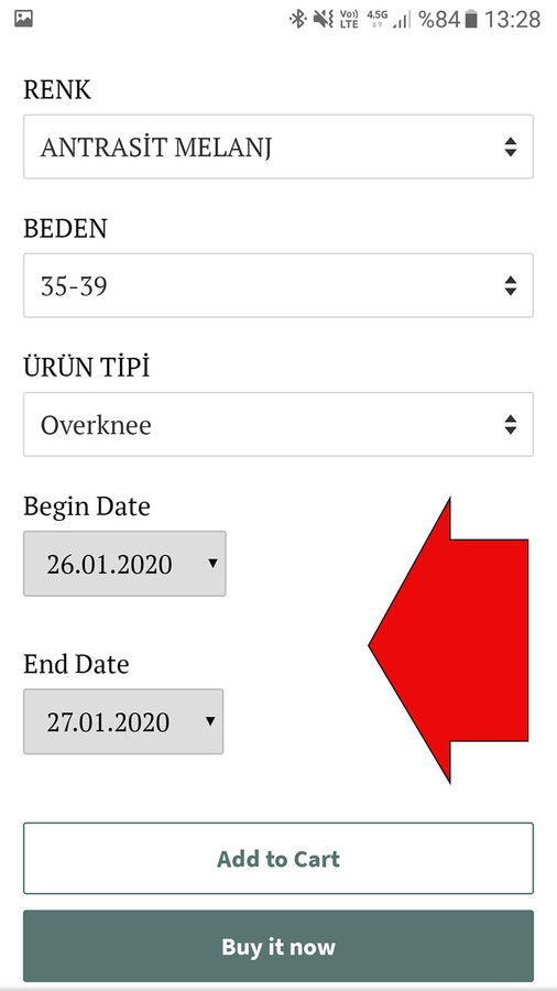 Datoalternativet vises på produktsiden din