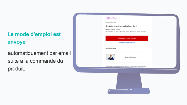 Le mode d'emploi est envoyé automatiquement par email au client