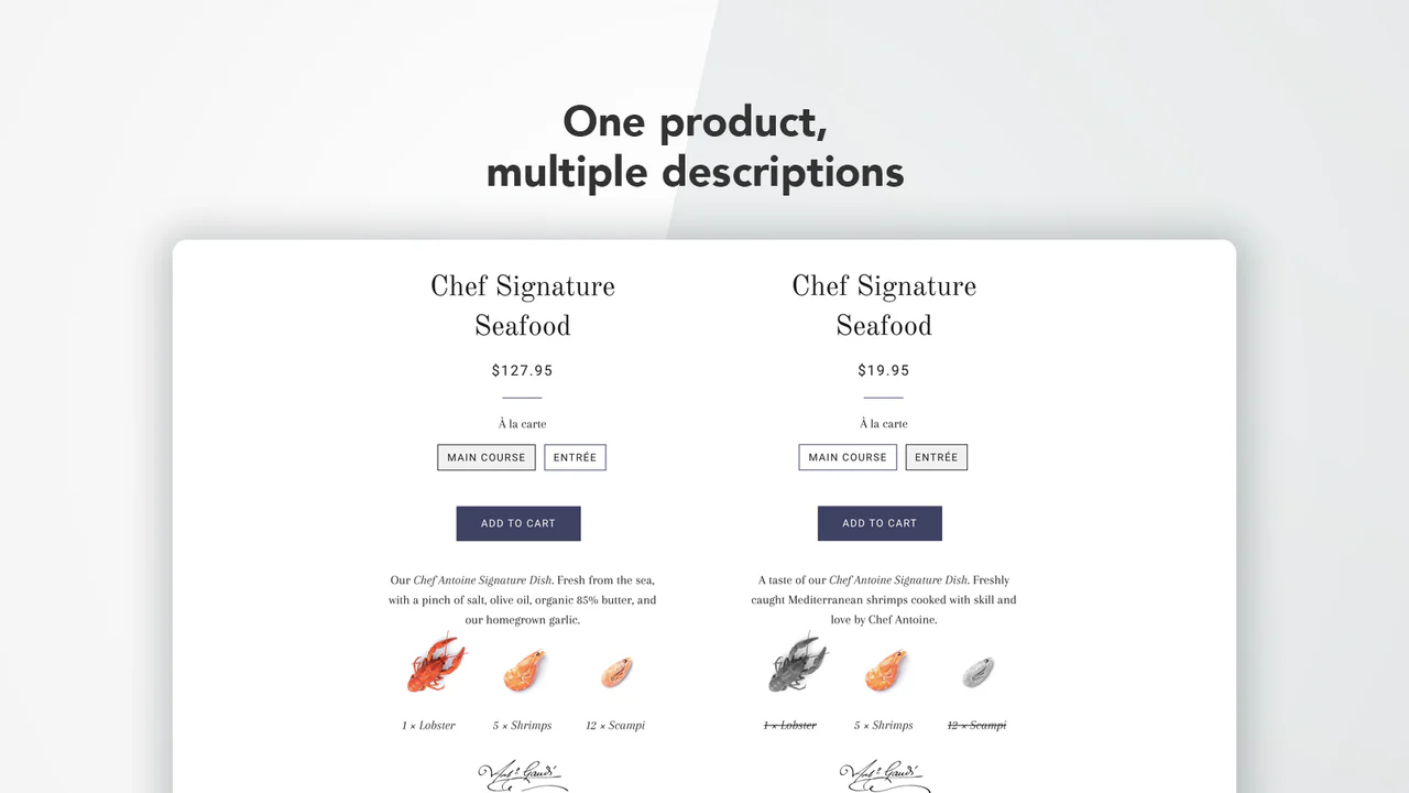 Comparaison côte à côte de variantes de produits