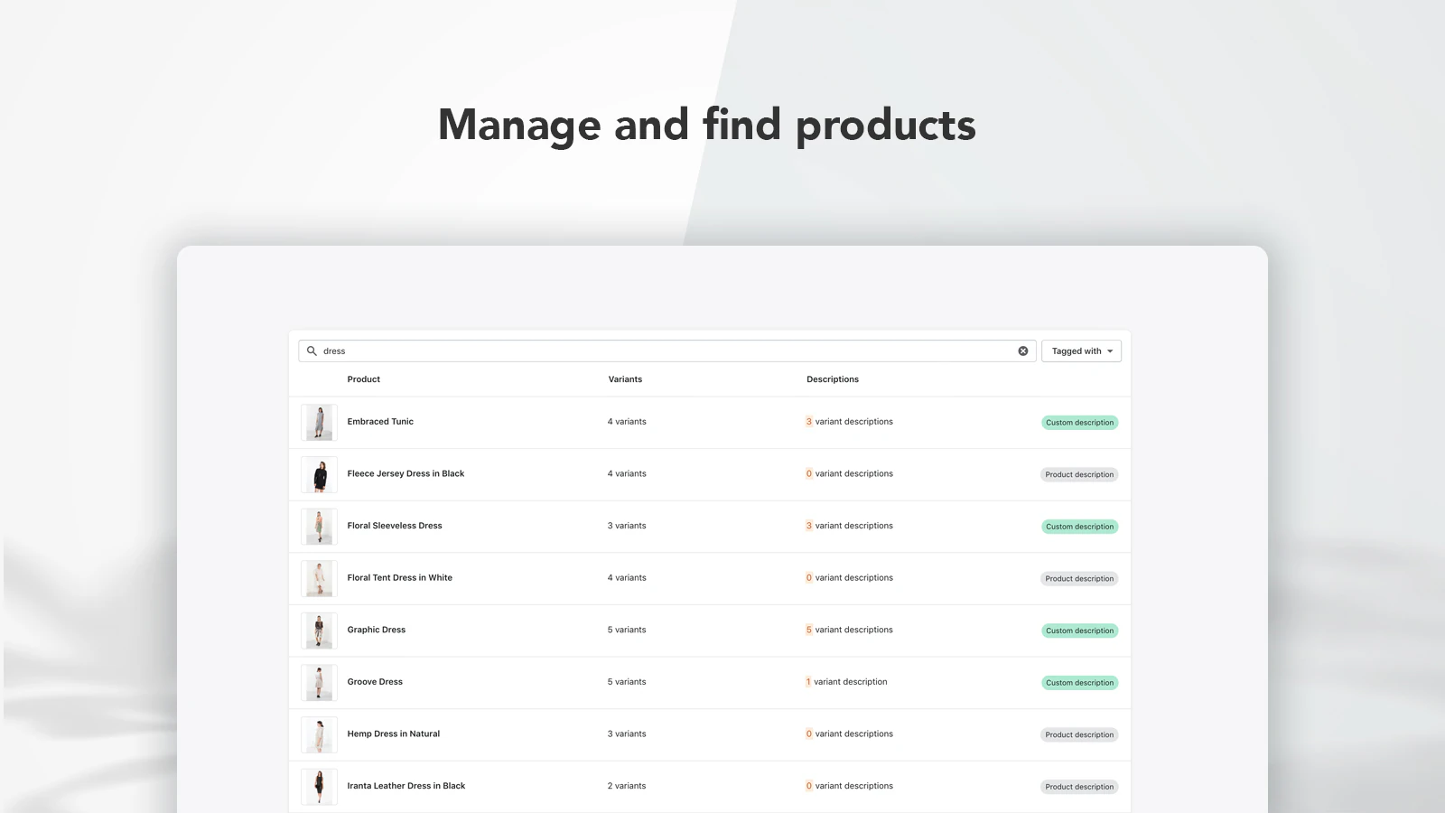 Application product search list