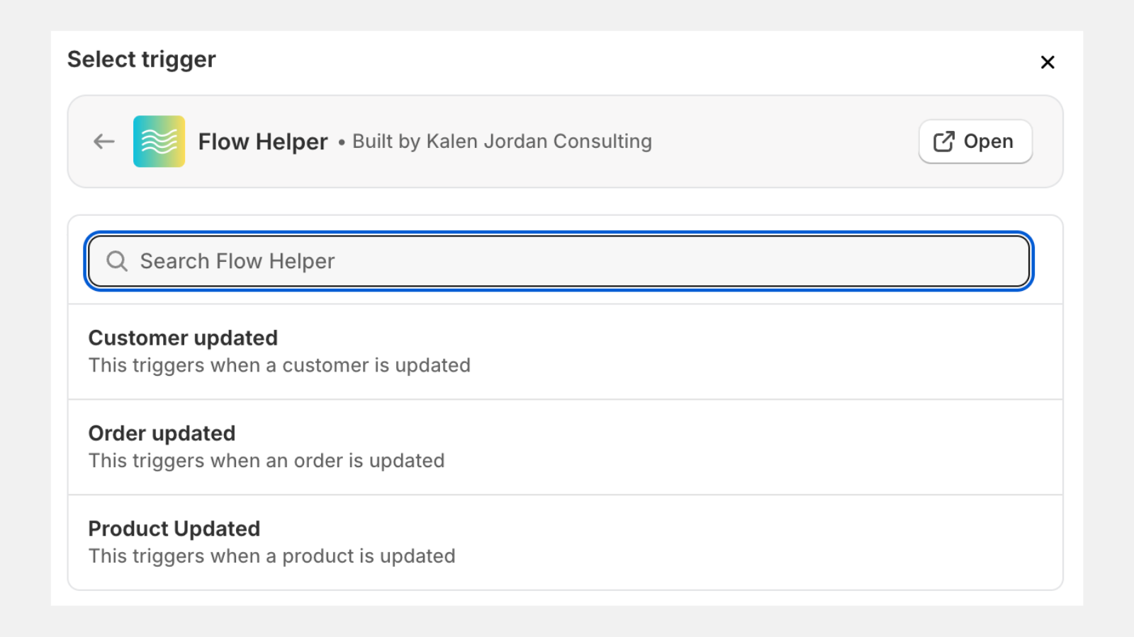 Select from available triggers within Shopify Flow