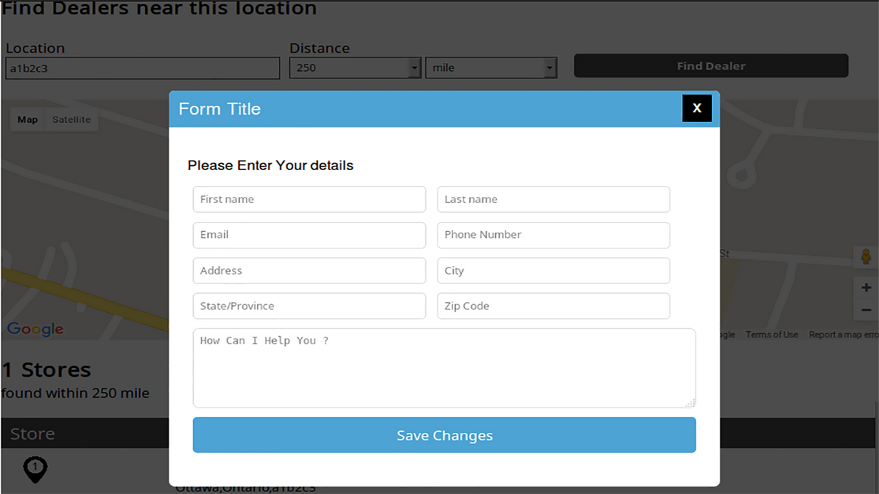 listado de negocios con formulario de contacto y google map backend1