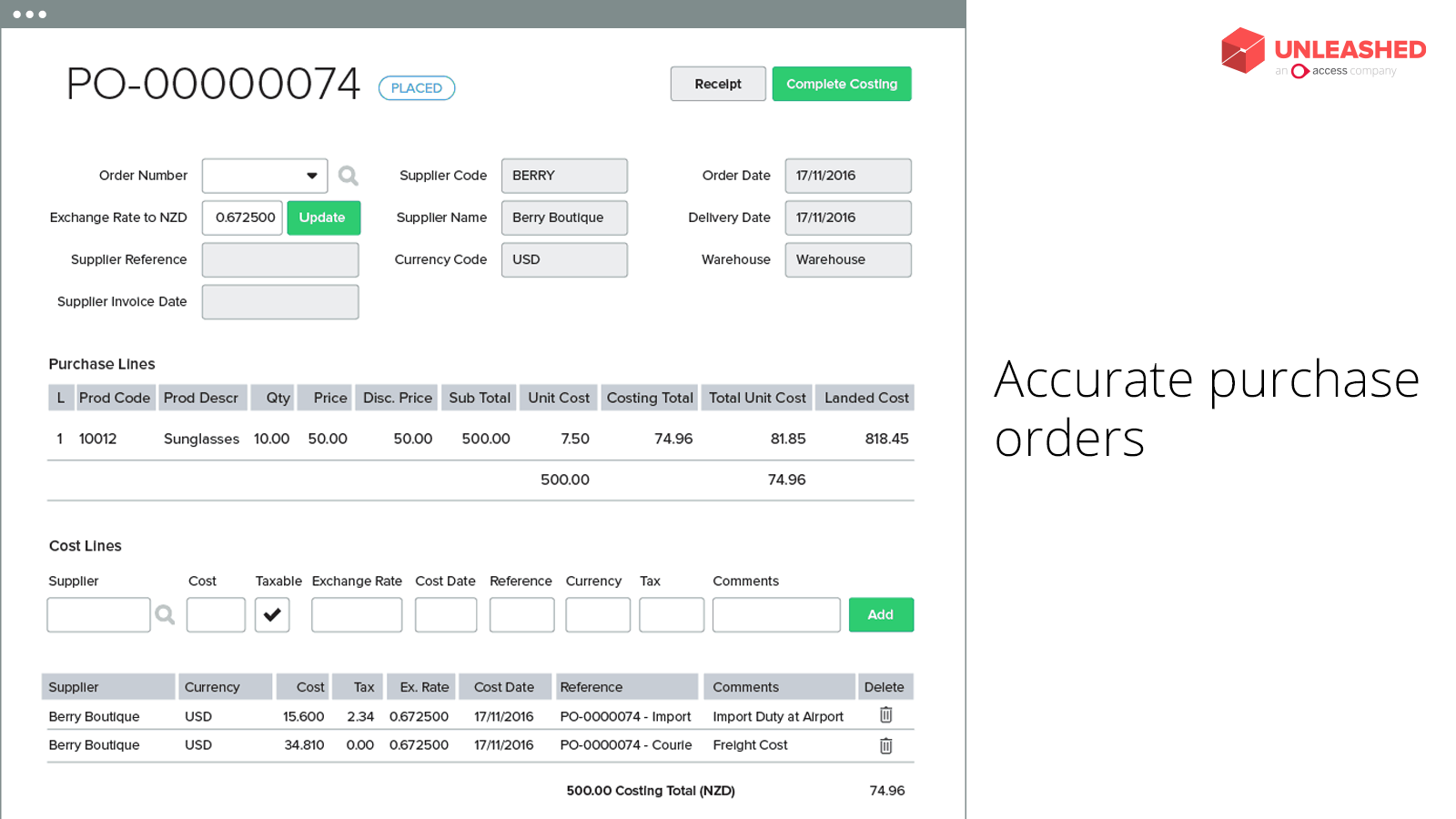 Unleashed Inventory Management Screenshot