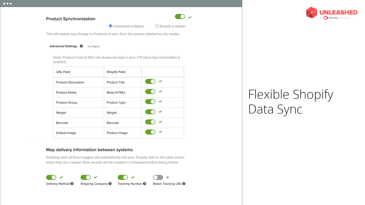 Sincronización flexible de datos de Shopify