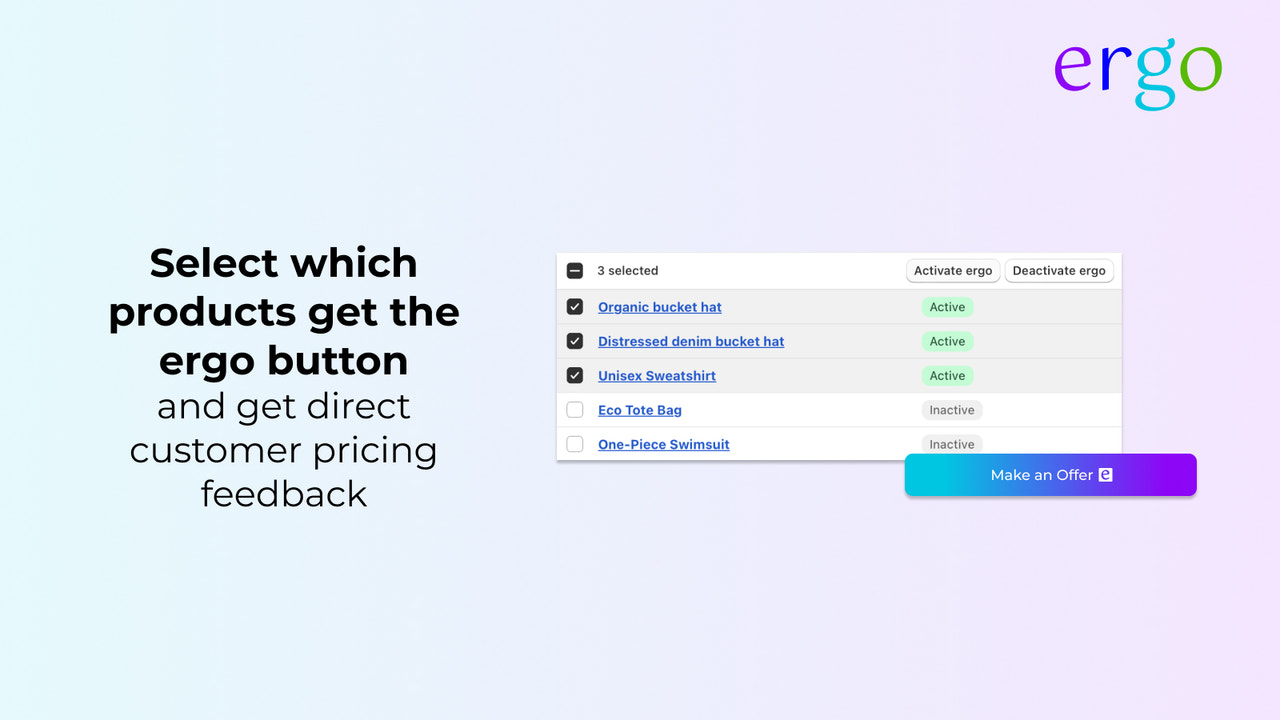 select which products get ergo button and get direct feedback