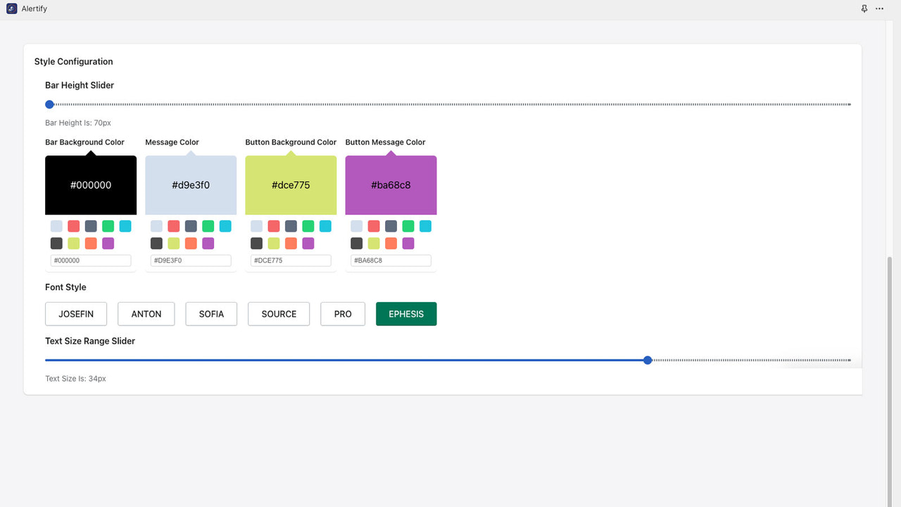 Vista de configuración de estilo en vista móvil