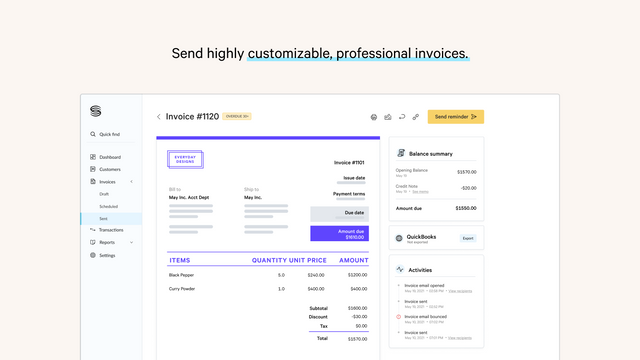 Send highly customizable and professional invoices