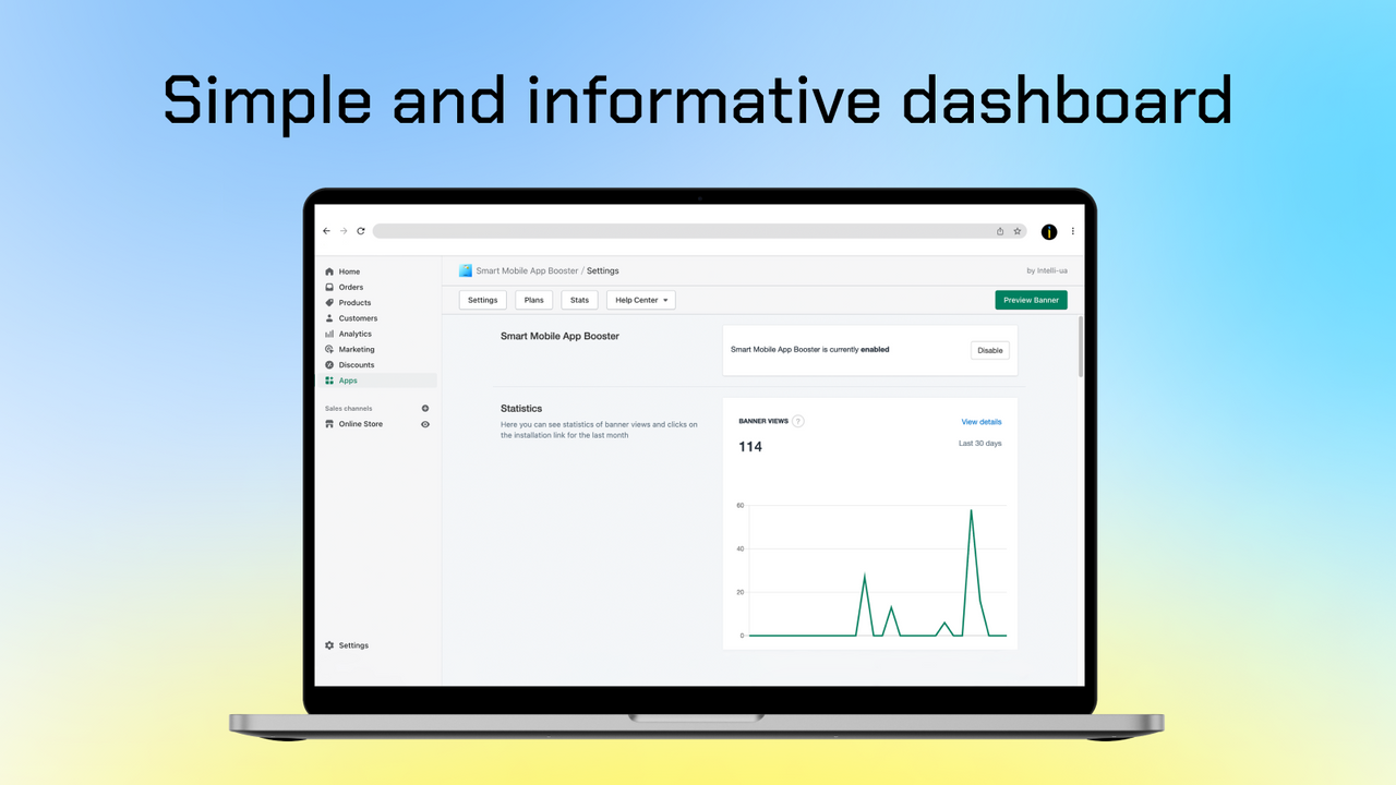 Dashboard, das es ermöglicht, Einstellungen zu ändern und Statistiken anzusehen