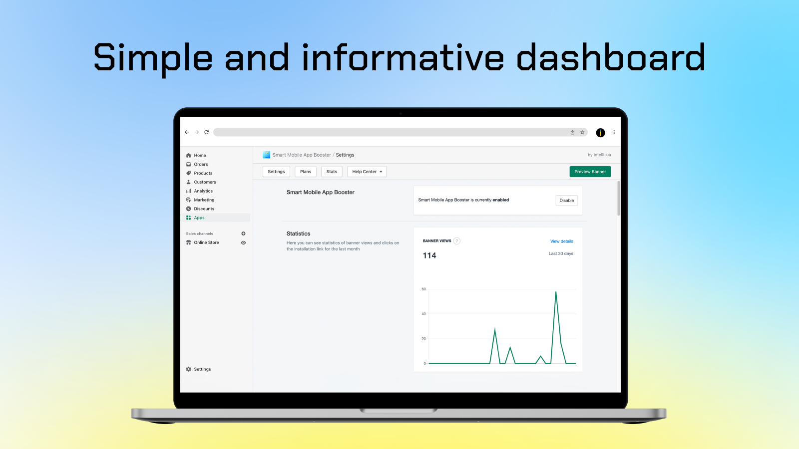 dashboard that allows to change settings and view statistics